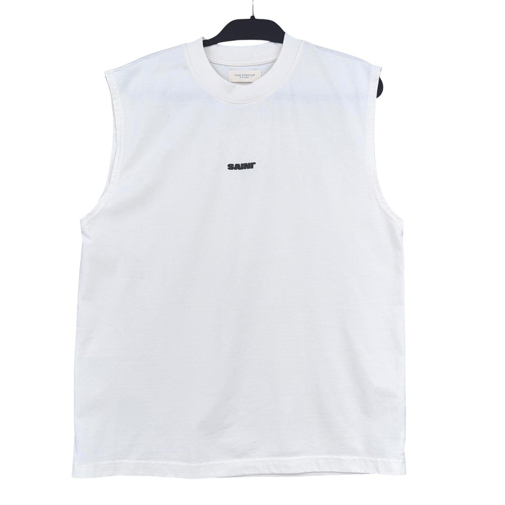 Vox Populi Saint Muscle Tee Mens L White Sleeveless Graphic Shirt